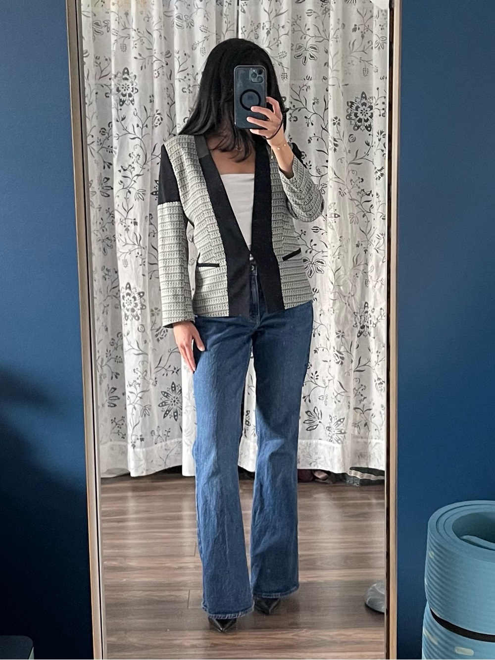 Etro Black & White Knit Open Jacket